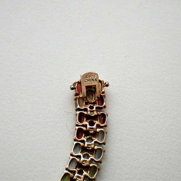 Vintage Sterling Silver Multi Gem Garnet Peridot Blue Topaz Tennis Bracelet